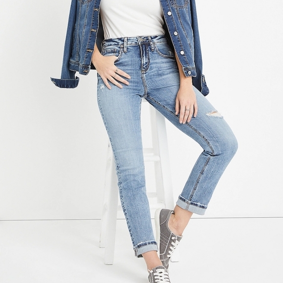 Silver Jeans Beau Boyfriend Curvy Mid Rise Ripped Jean sz 33 x 28 - Picture 1 of 15